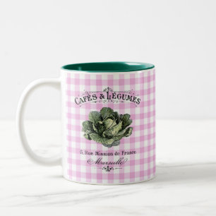 Französisches Land Veggie Cabbage Pink Checked Zweifarbige Tasse