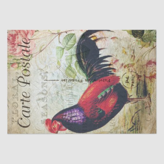 Französisches Land Vibrany Red Rooster Seidenpapier (Vorderseite)