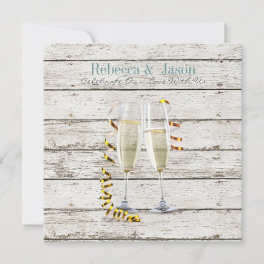 französisches Land weiß gekalkte Champagnerflöten Einladung (Vorderseite)