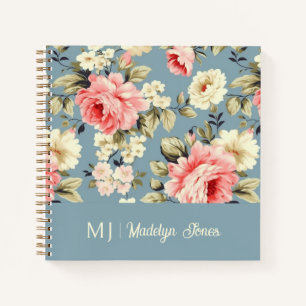 Französisches Landhaus-Blumen-Monogramm-Notizbuch Notizblock