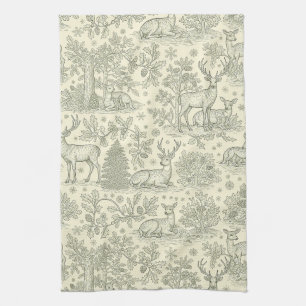 Französisches Landhaus Grün Toile Hirsch Muster Geschirrtuch