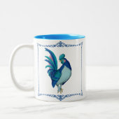 Französisches Landhaus Rooster Blue Aquamarin Pink Zweifarbige Tasse (Links)