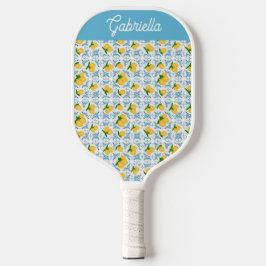 Französisches Landhaus-Zitronen-Blau-Fliesen-Monog Pickleball Schläger