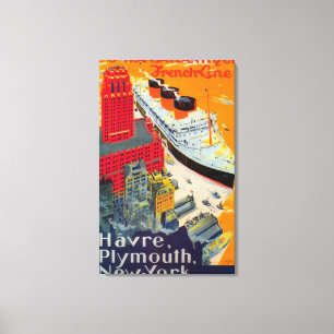 Französisches Line Travel Poster, Havre to Plymout Leinwanddruck