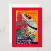 Französisches Line Travel Poster, Havre to Plymout Postkarte (Vorne/Hinten)