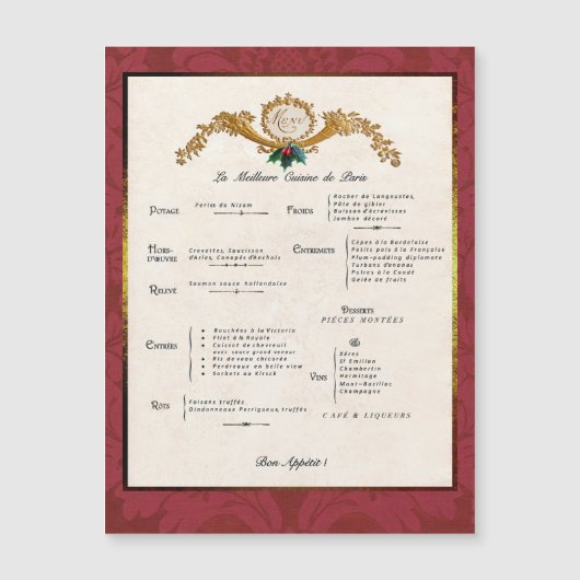 Französisches Menü Urlaub Kühlschrank Dekoration M Magnetkarte (Vorderseite)