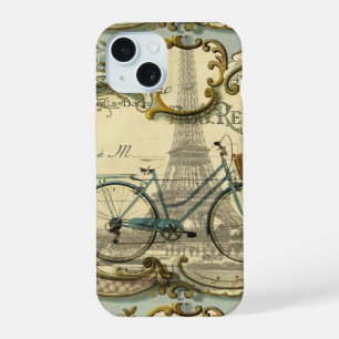 französisches modernes Vintage-Fahrrad Paris Eiffe iPhone 15 Hülle