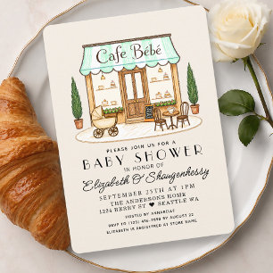 Französisches Paris-Café Bébé Baby Shower Einladung