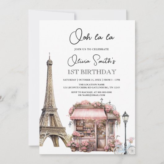 Französisches Pariser Café Pariser Tee Party Gebur Einladung (Vorderseite)