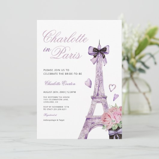 Französisches Pariser Eiffelturm Bow Brautparty Einladung (Stehend Vorderseite)