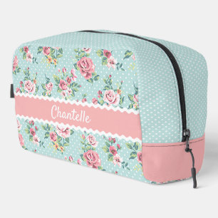Französisches Pastell-Mintgrün-Rosa-Rosenmuster Waschbeutel
