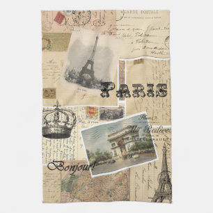 Französisches Postkarten-Collagen-Geschirrtuch Handtuch