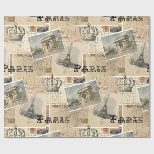 Französisches Postkarten-Collagen-Packpapier Geschenkpapier (Flach)