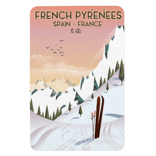 Französisches Pyrénées Ski Poster Magnet (Vertikal)
