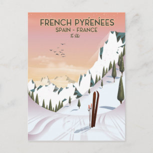 Französisches Pyrénées Ski Poster Postkarte