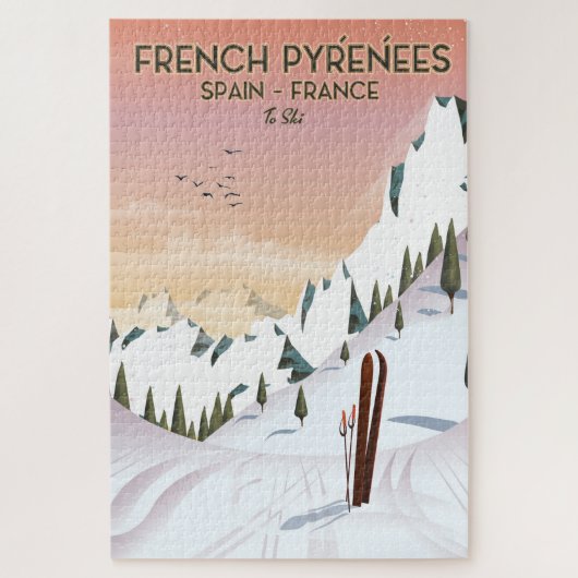 Französisches Pyrénées Ski Poster Puzzle (Vertikal)
