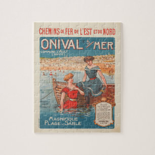 Französisches Reiseplakat Strand Segler Damen Puzz Puzzle