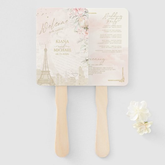 Französisches romantisches Hochzeitsprogramm Blush Fächer (Vorne und Hinten)