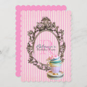 französisches Rosa stripes Einladung (Vorne/Hinten)