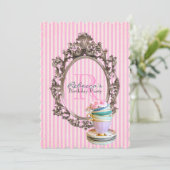 französisches Rosa stripes Einladung (Stehend Vorderseite)