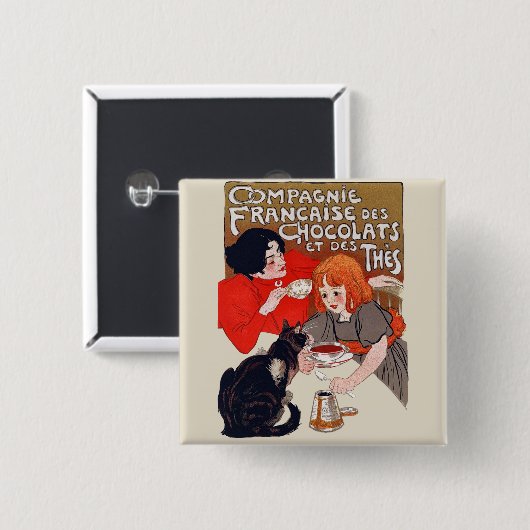 Französisches Schokolade Party Steinlen Art Button (Vorne & Hinten)