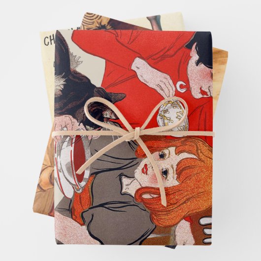 Französisches Schokolade Party Steinlen Art Geschenkpapier Set (Beispiel)