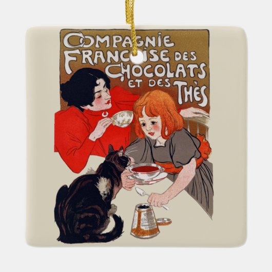 Französisches Schokolade Party Steinlen Art Keramikornament (Vorderseite)