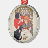 Französisches Schokolade Party Steinlen Art Silbernes Ornament (Links)
