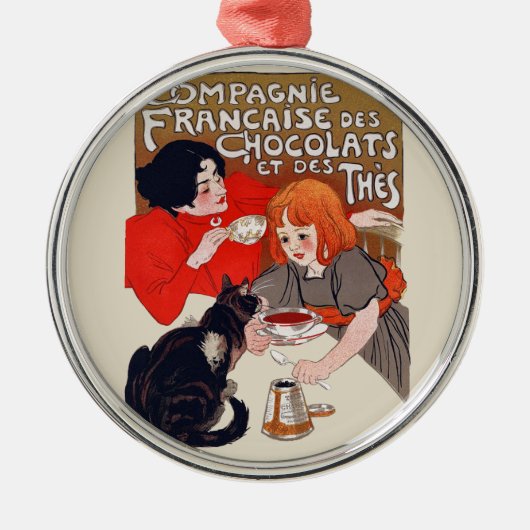 Französisches Schokolade Party Steinlen Art Silbernes Ornament (Vorne)