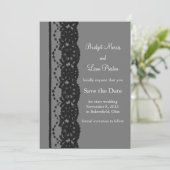 Französisches Spitzen Save the Date (grau) (Stehend Vorderseite)