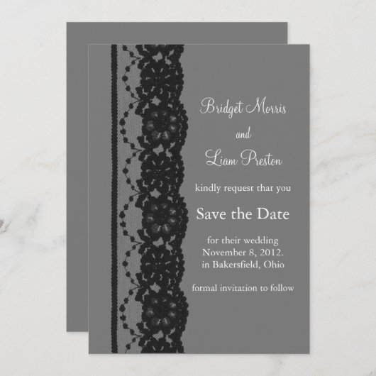 Französisches Spitzen Save the Date (grau) (Vorne/Hinten)