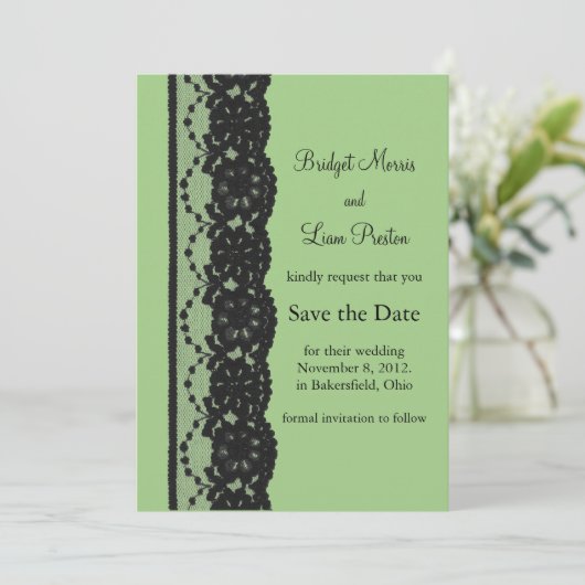 Französisches Spitzen Save the Date (grün) (Stehend Vorderseite)