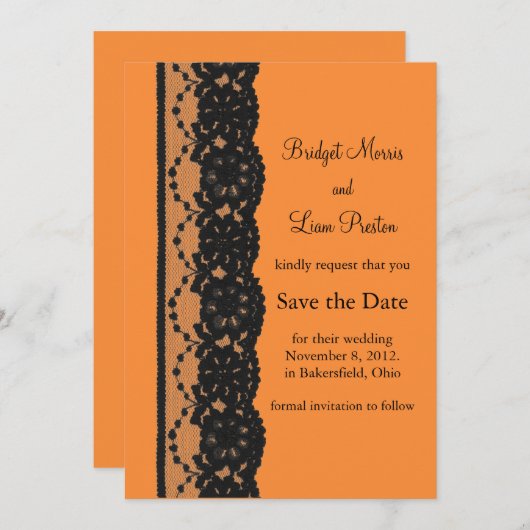 Französisches Spitzen Save the Date (orange) (Vorne/Hinten)