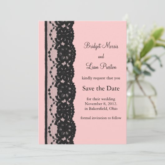 Französisches Spitzen Save the Date (pink) (Stehend Vorderseite)