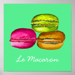 Französisches Thema Le Macaron niedliche Aquarellk Poster