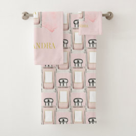 Französisches Thema Pink Parfüm Flasche Chic Monog Badhandtuch Set