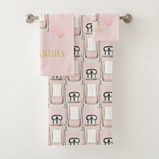 Französisches Thema Pink Parfüm Flasche Chic Monog Badhandtuch Set (Insitu)