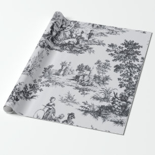 Französisches Toile de joues Schwarz-Weiß-Deco Geschenkpapier