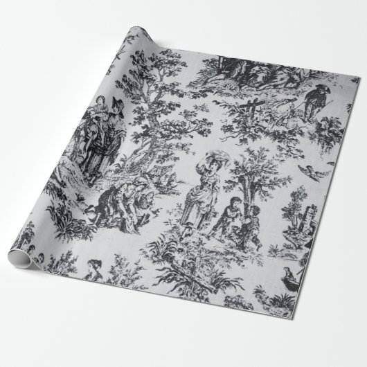 Französisches Toile de joues Schwarz-Weiß-Deco Geschenkpapier (Ungerollt)