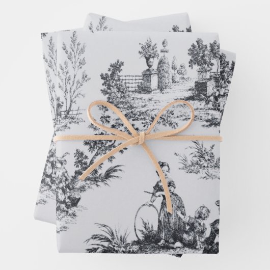 Französisches Toile de joues Schwarz-Weiß-Deco Geschenkpapier Set (Beispiel)