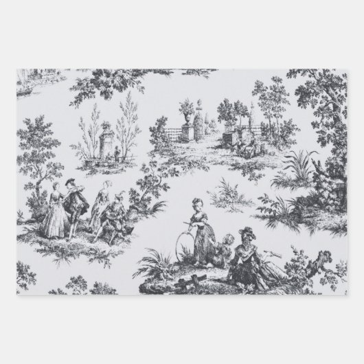Französisches Toile de joues Schwarz-Weiß-Deco Geschenkpapier Set (Vorderseite)