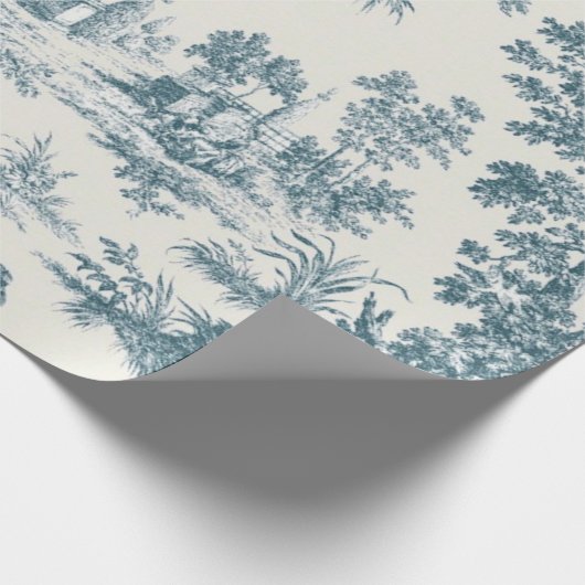 Französisches Toile de jousage green decoupage Geschenkpapier (Ecke)