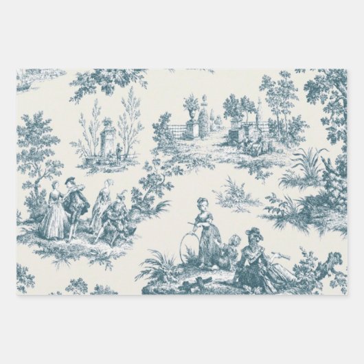 Französisches Toile de jousage green decoupage Geschenkpapier Set (Vorderseite)