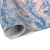 Französisches Toile de jouy blau und rosa Decodipa Geschenkpapier (Rolleneckpunkt)