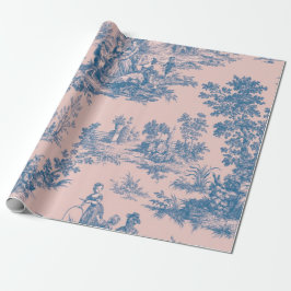 Französisches Toile de jouy blau und rosa Decodipa Geschenkpapier