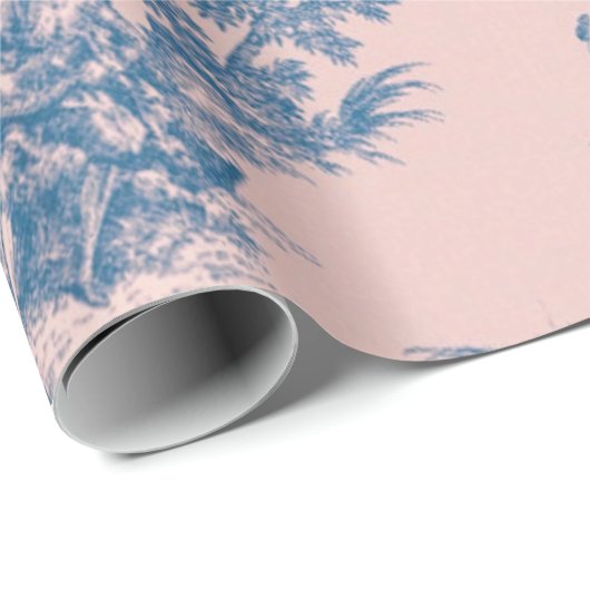 Französisches Toile de jouy blau und rosa Decodipa Geschenkpapier (Rolleneckpunkt)