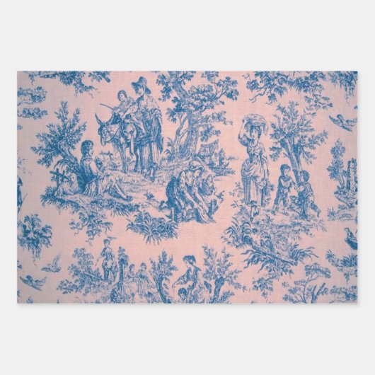 Französisches Toile de jouy blau und rosa Decodipa Geschenkpapier Set (Vorderseite 3)