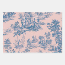 Französisches Toile de jouy blau und rosa Decodipa