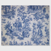 Französisches Toile de jouy Blau-Weiß-Deco Geschenkpapier (Flach)