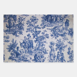 Französisches Toile de jouy Blau-Weiß-Deco Geschenkpapier Set